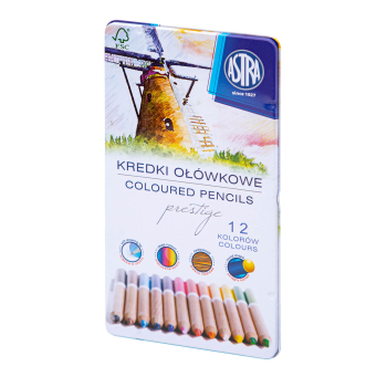 Kredki ołówkowe z drewna cedrowego w metalowym pudełku Astra Prestige 12 kolory