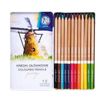 Kredki ołówkowe z drewna cedrowego w metalowym pudełku Astra Prestige 12 kolory