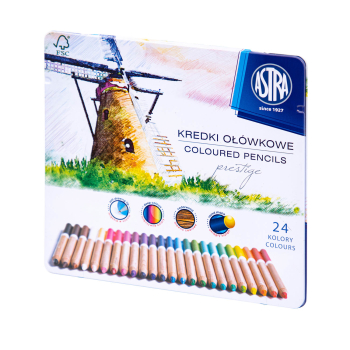 Kredki ołówkowe z drewna cedrowego w metalowym pudełku Astra Prestige 24 kolory