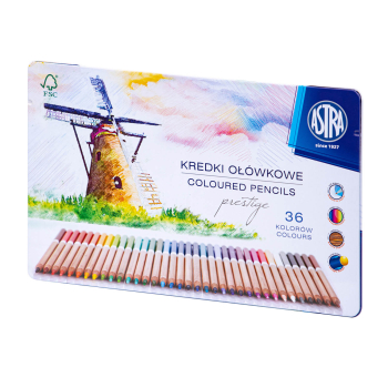 Kredki ołówkowe z drewna cedrowego w metalowym pudełku Astra Prestige 36 kolorów