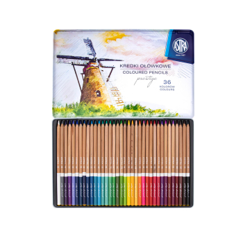 Kredki ołówkowe z drewna cedrowego w metalowym pudełku Astra Prestige 36 kolorów