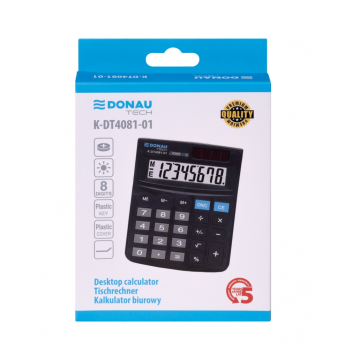 KALKULATOR BIUROWY DONAU TECH, 8-CYFR. WYŚWIETLACZ, WYM. 130X104X19 MM, CZARNY