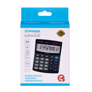 KALKULATOR BIUROWY DONAU TECH, 12-CYFR. WYŚWIETLACZ, WYM. 122X100X32 MM, CZARNY