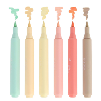 Marker akrylowy Strigo z końcówką Brush w trójkątnej obudowie w 6 kolorach zestaw 5