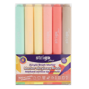 Marker akrylowy Strigo z końcówką Brush w trójkątnej obudowie w 6 kolorach zestaw 5
