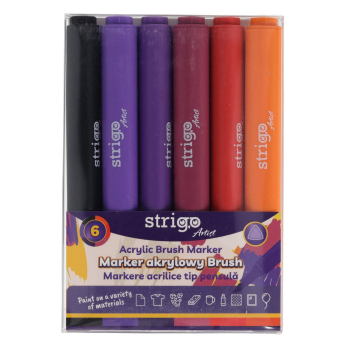 Marker akrylowy Strigo z końcówką Brush w trójkątnej obudowie w 6 kolorach zestaw 7