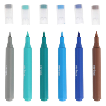 Marker akrylowy Strigo z końcówką Brush w trójkątnej obudowie w 6 kolorach zestaw 9