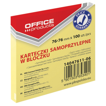 BLOCZEK SAMOPRZYLEPNY OFFICE PRODUCTS, 76X76MM