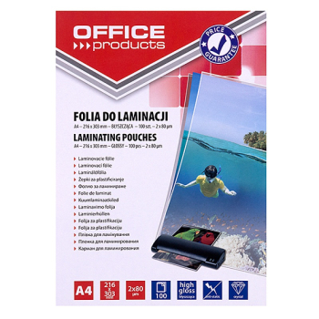FOLIA DO LAMINOWANIA OFFICE PRODUCTS, A4, 2X80MIKR