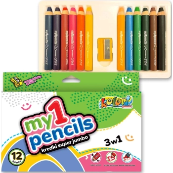 PENMATE, Kredki Moje Pierwsze Super Jumbo Kolori Penmate 12 Kolorów + Temperówka