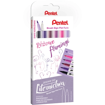 Zestaw do liternictwa Brush Sign Pen Twin Różowe flamingi